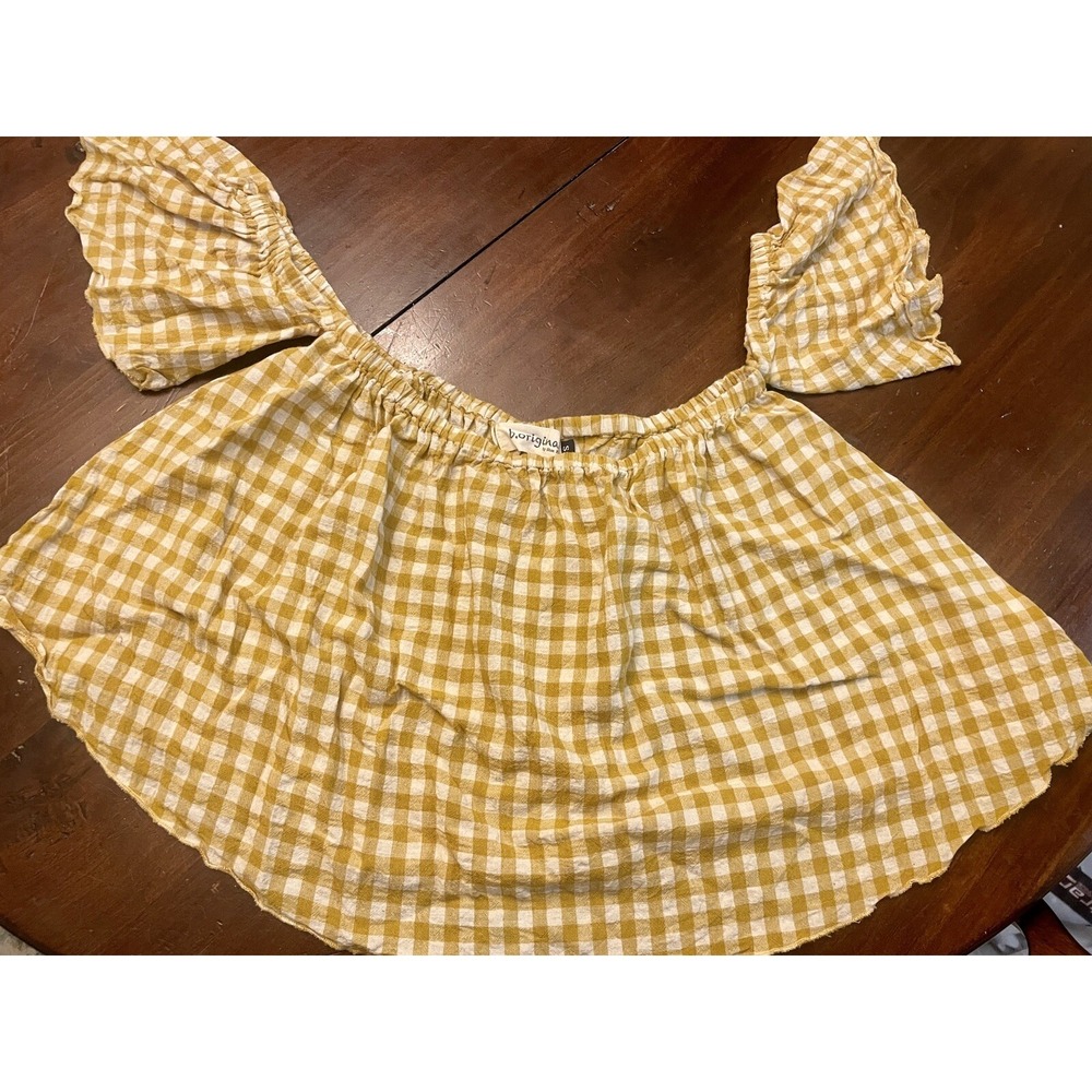 b. original By Shoe Fly Boutique Yellow Gingham Crop Top Boho Hippie S